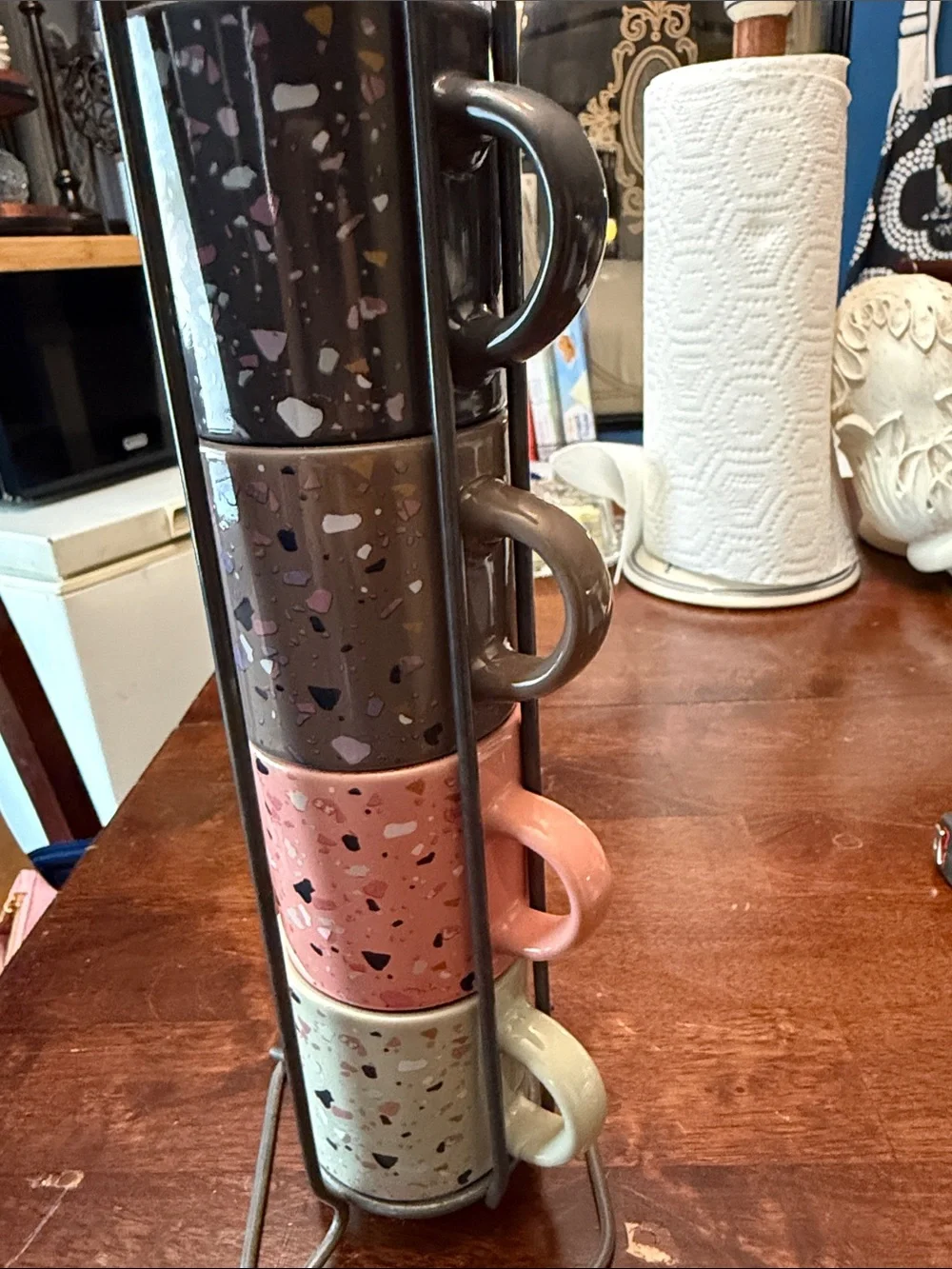 Terrazzo Stackable Ceramic Mug Set in Pink, Gray, Brown & Cream espresso mugs
